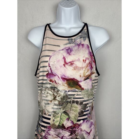 Ted Baker Laya Peony Sleeveless Midi Dress Size 4-6 Floral Striped Bodycon Art - Picture 2 of 8